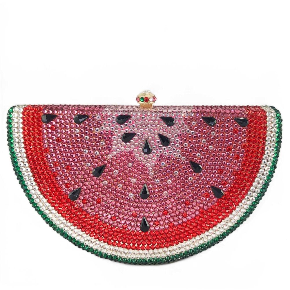1373 Watermelon Slice Crystal Clutch Bag Fruits Evening Handbags Bridal